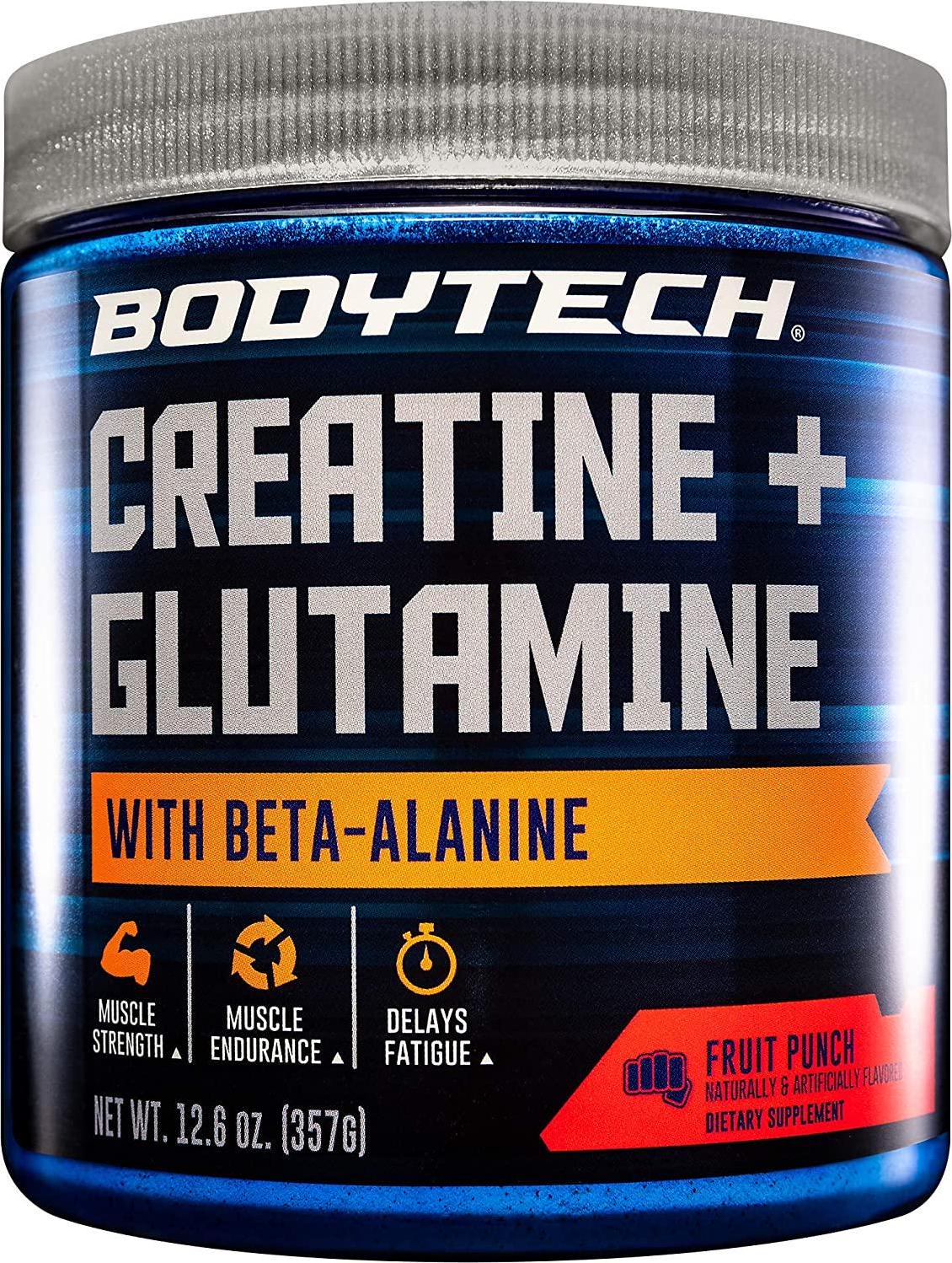 BodyTeach Creatine and Glutamine with Beta Alanine Fruit Punch Supports Muscle Growth, Recovery and Immune Health (12.6 Ounce Powder)