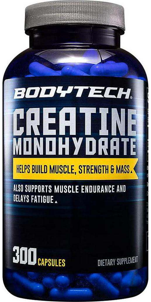 BodyTech 100 Pure Creatine Monohydrate 2250 MG Supports Muscle Strength Mass, 100 Servings (300 Capsules)