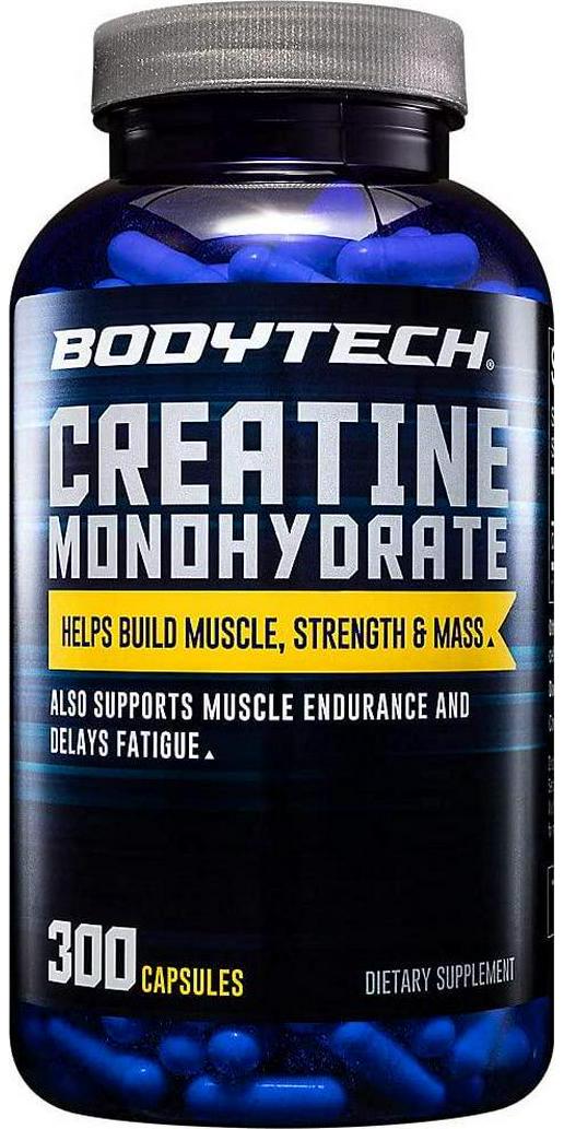 BodyTech 100 Pure Creatine Monohydrate 2250 MG Supports Muscle Strength Mass, 100 Servings (300 Capsules)