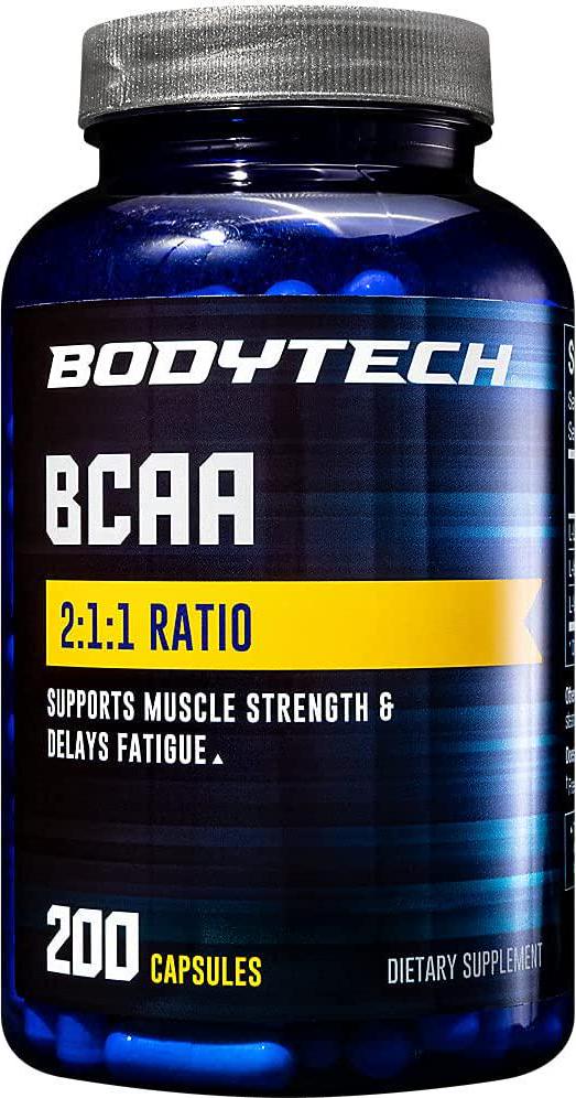 BodyTech BCAA (Branched Chain Amino Acid) Optimal 2:1:1 Ratio Supports Muscle Recovery Endurance (200 Capsules)