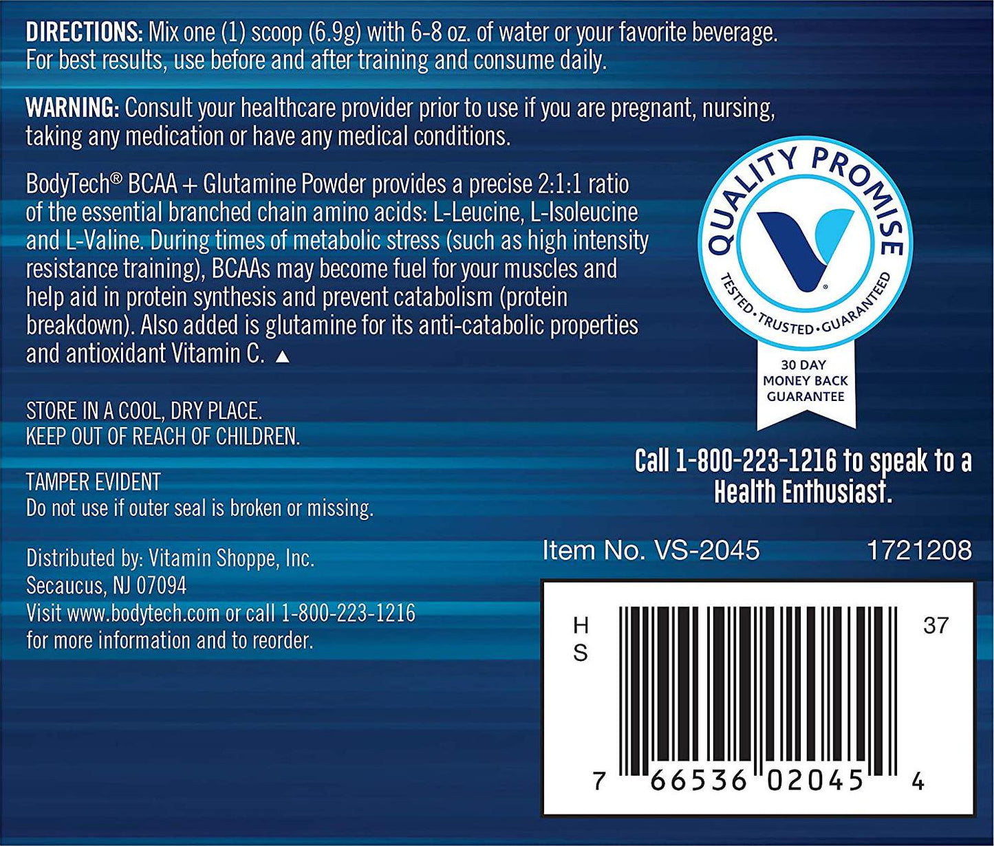 BodyTech BCAA Glutamine Supports Muscle Endurance, Growth Recovery with Essential Amino Acids (7.2 Ounce Powder)