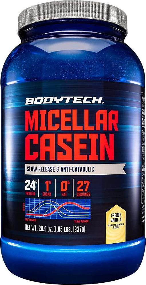 BodyTech Micellar Casein Protein Powder, Slow Release for Overnight Muscle Recovery 24 Grams of Protein per Serving French Vanilla (2 Pound)