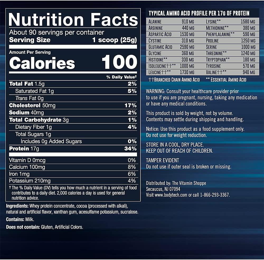 BodyTech Whey Protein Powder with 17 Grams of Protein per Serving Amino Acids Ideal for PostWorkout Muscle Building, Contains Milk Soy Rich Chocolate (5 Pound)