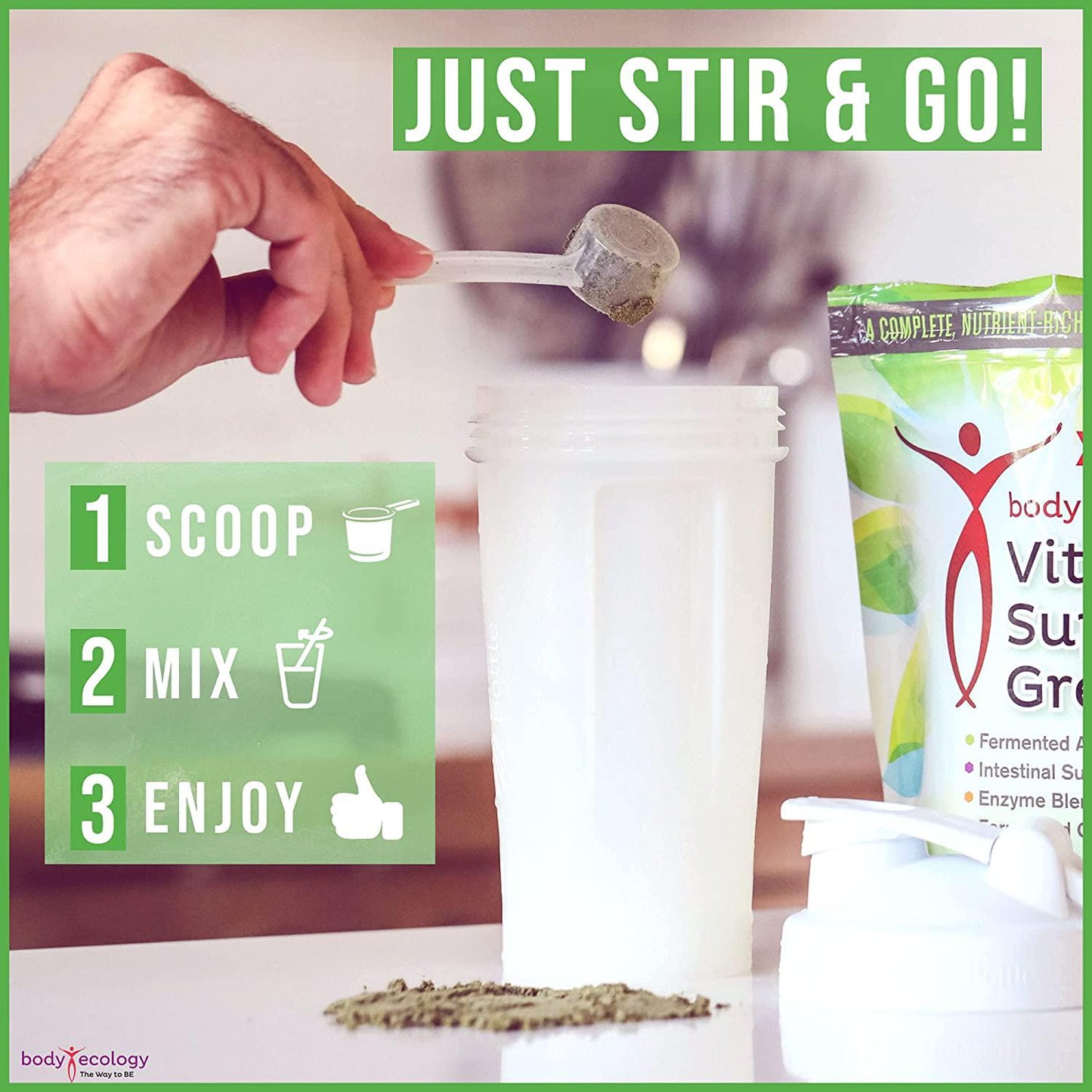 Body Ecology Vitality SuperGreen | Non-GMO Organic Superfood Powder with Spirulina, Alfalfa, Chorella, and More | Boosts Energy, Immunity and Health | 30 Servings