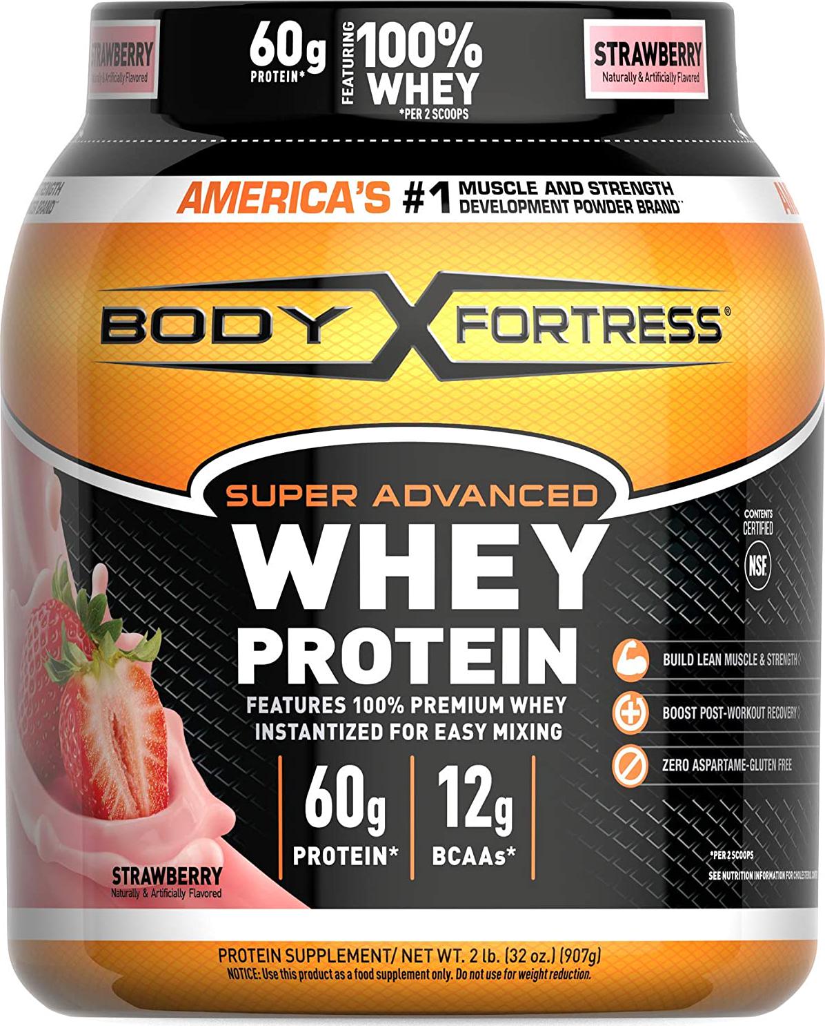 Body Fortress Super Advanced Whey Protein Powder, Strawberry, 2 Pounds