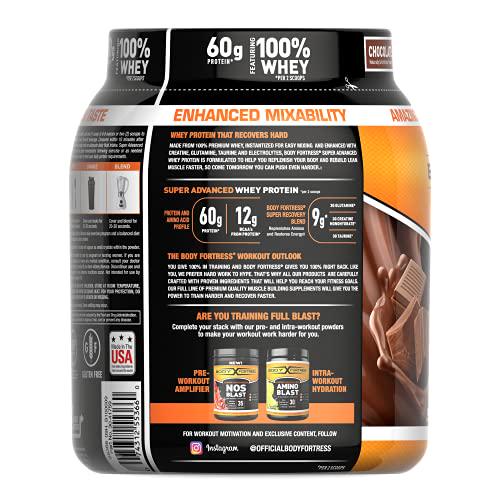 Body Fortress Super Advanced Whey Protein Powder, Chocolate Flavored, Gluten Free, 2 Lb