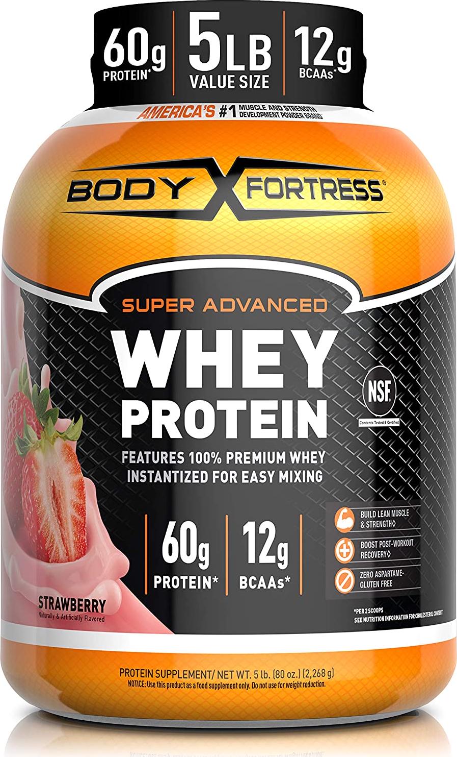 Body Fortress Whey Protein Powder 5 lb, Strawberry