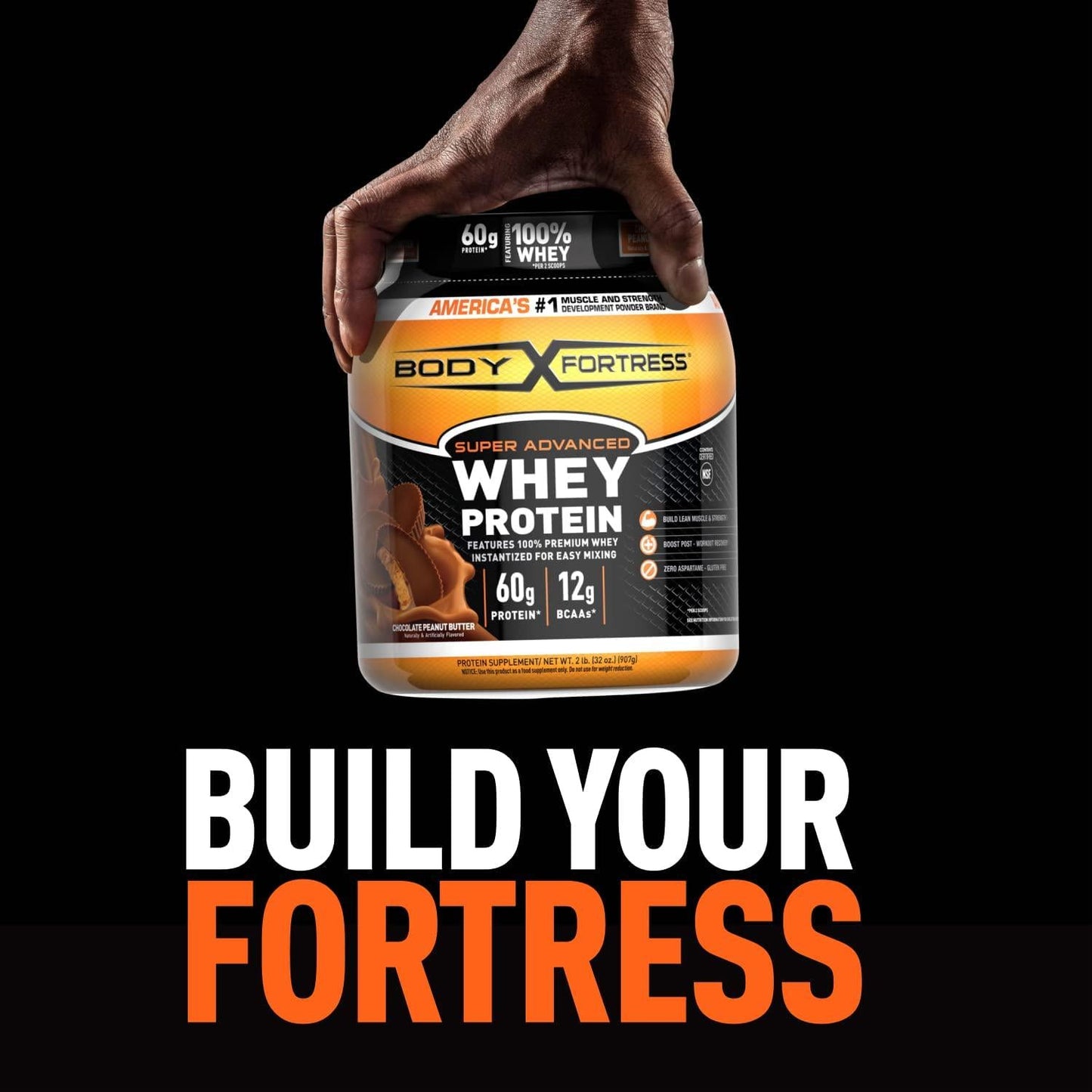 Body Fortress Whey Protein Powder, Chocolate Peanut Butter Flavored, Gluten Free, 60 G Protein Per Serving, 2 Lbs
