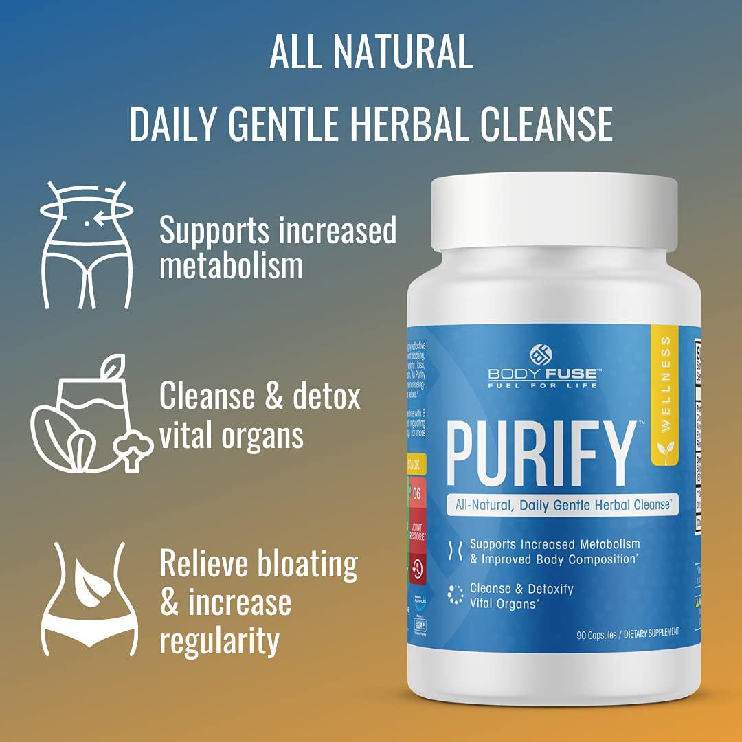 Body Fuse Purify | All Natural Daily Herbal Cleanse | Internal Organ and GI Detox | Water Cut | 30 SERVINGS