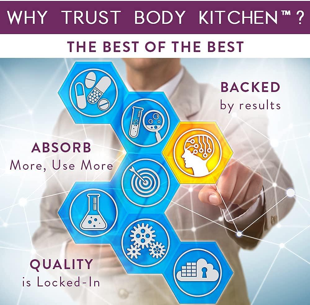 Body Kitchen - Advanced Body Boost, Collagen Peptides Powder (Type I, III) for Skin Hair Nail Joint, Hydrolyzed Collagen, Grass Fed, Dairy, Gluten Free, Unflavored, 30 Servings