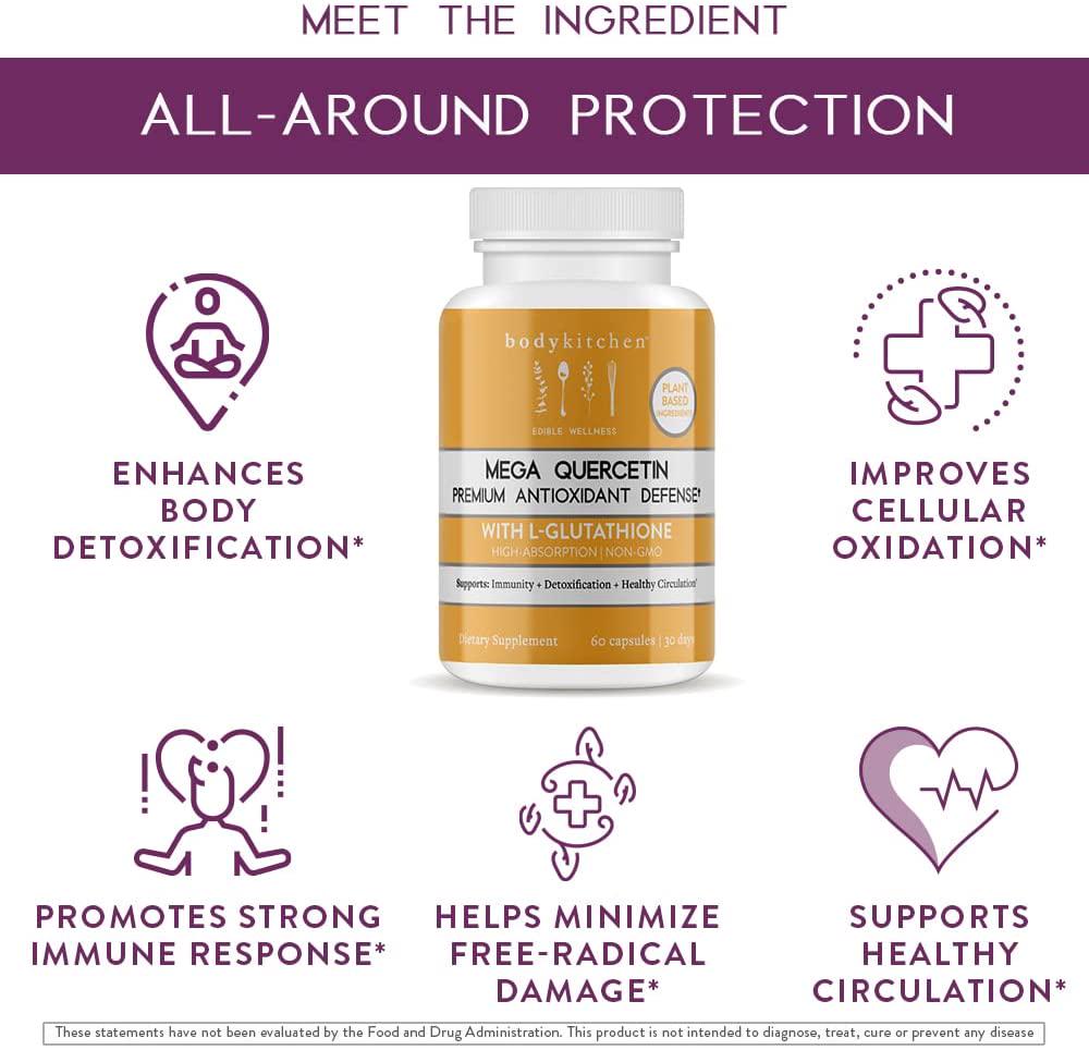 Body Kitchen - Mega Quercetin 1000mg with L-Glutathione, High Absorption, Supports Immune, Cardiovascular Health and Detox, Non-GMO, Veggie Caps, 60 Count
