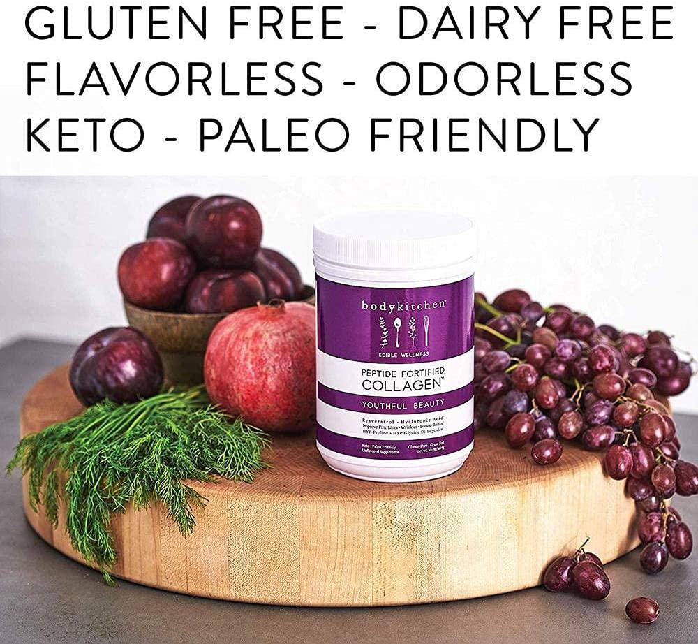 Body Kitchen - Youthful Beauty, Collagen Peptides Powder for Beautiful Hair Skin Nails, Resveratrol and Hyaluronic Acid for Anti-Aging and Antioxidant Support, Grass Fed, 2 Pack