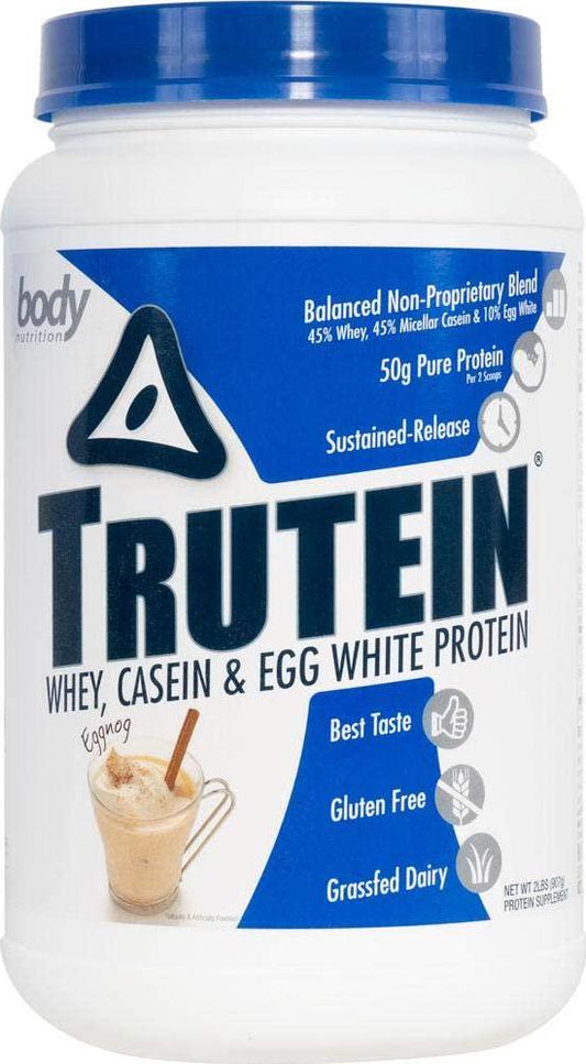 Body Nutrition Protein Powder - Trutein Eggnog 2lb Whey, Casein and Egg White - Natural Low Carb Keto Friendly Drink - Zero Sugar - Lean Muscle Builder, Weight Loss, Workout, Recovery