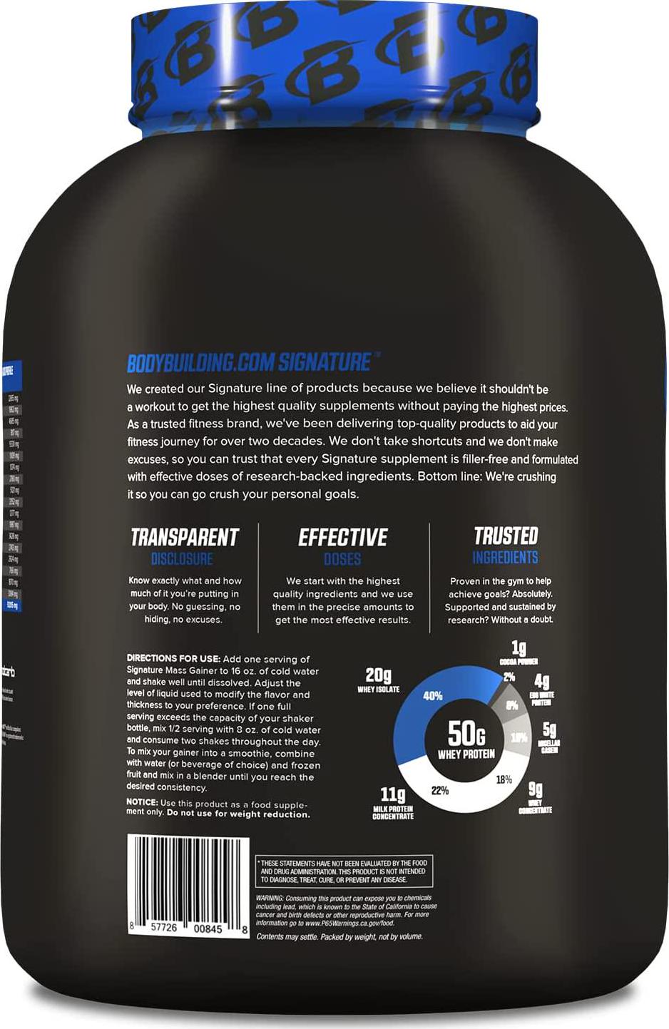 Bodybuilding Signature Signature Mass Gainer | 50g of Mass-Building Protein | Protein, Calories, Fats, Probiotics and Carbohydrates | 5 Lbs. Chocolate