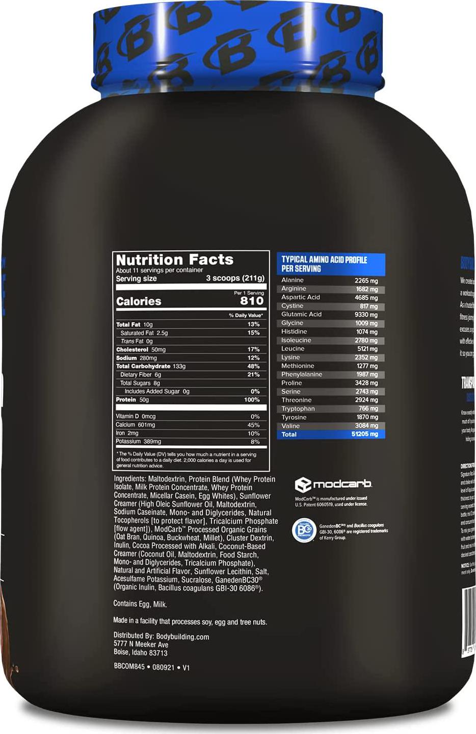 Bodybuilding Signature Signature Mass Gainer | 50g of Mass-Building Protein | Protein, Calories, Fats, Probiotics and Carbohydrates | 5 Lbs. Chocolate