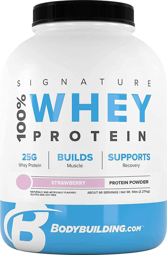 Bodybuilding Signature 100% Whey Protein Powder | 25g of Protein per Serving | Strawberry, 5 lbs