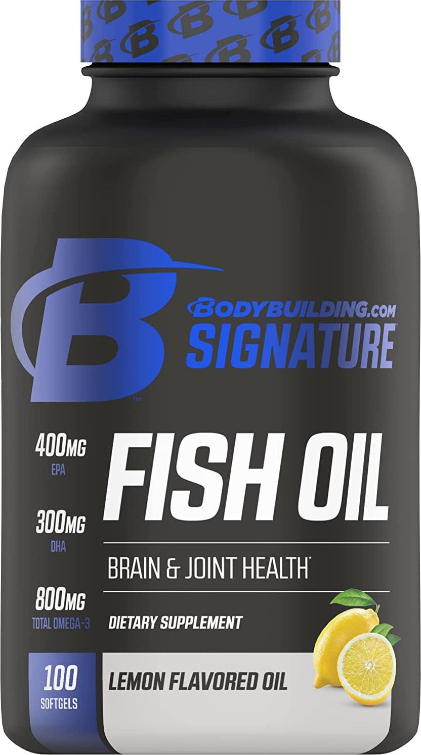 Bodybuilding Signature Fish Oil Lemon Softgels | 400 MG EPA 300 MG DHA | Omega-3 Supplement | Brain Heart Joint Health | 100 Count