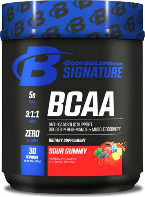 Bodybuilding Signature BCAA Powder | Essential Amino Acids | Nutrition Supplement | Promote Muscle Growth and Recovery | 30 Servings, Sour Gummy