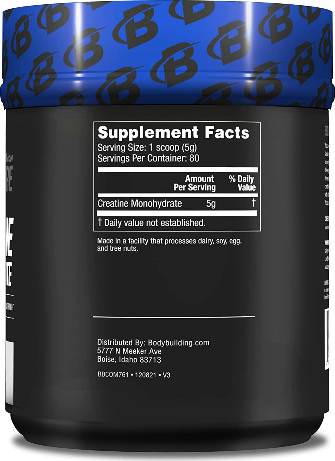 Bodybuilding.com Signature Creatine Monohydrate Powder, Pure Creatine, Muscle Size, Strength, Power, Performance, Recovery, 400 Grams, 80 Servings, Unflavored