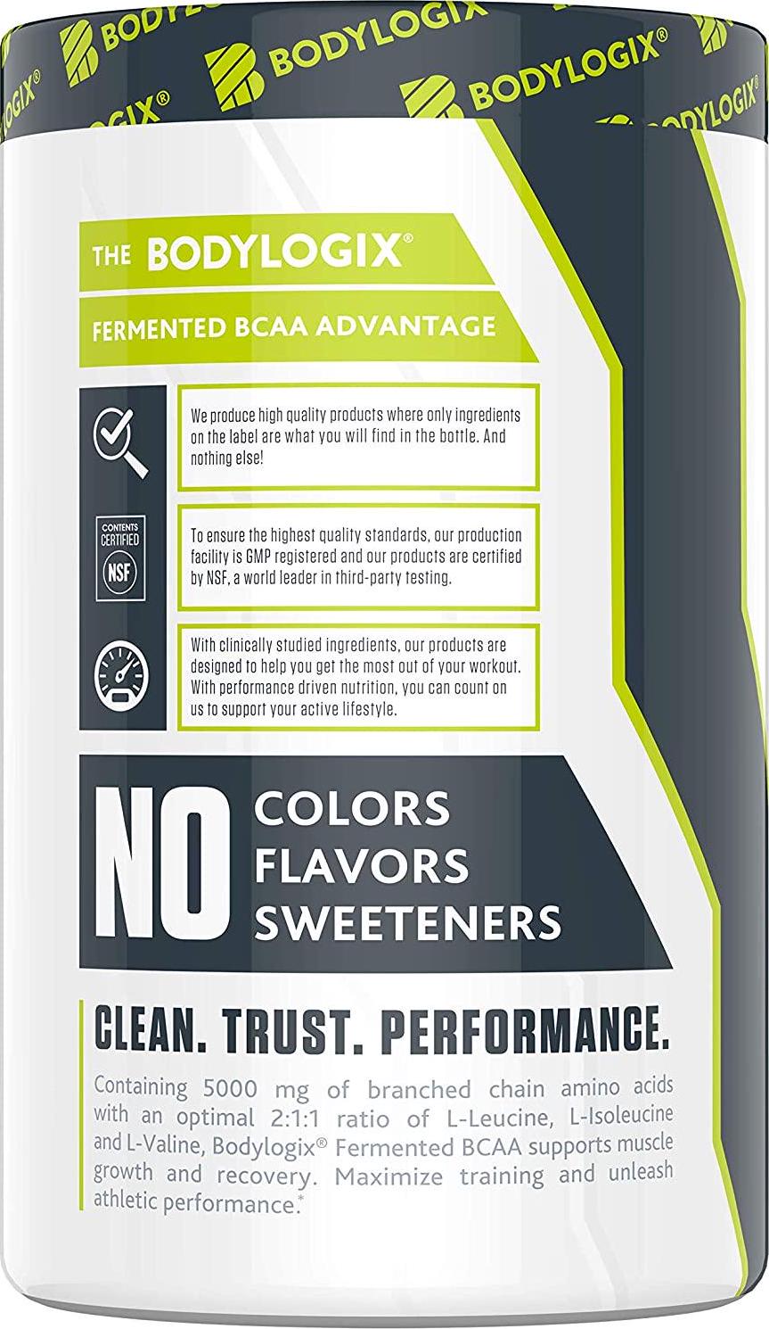 Bodylogix Fermented BCAA Powder, NSF Certified, Unflavored, 300g