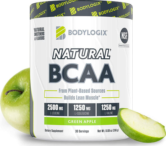 Bodylogix Natural BCAA Powder, NSF Certified, Green Apple, 30 Servings