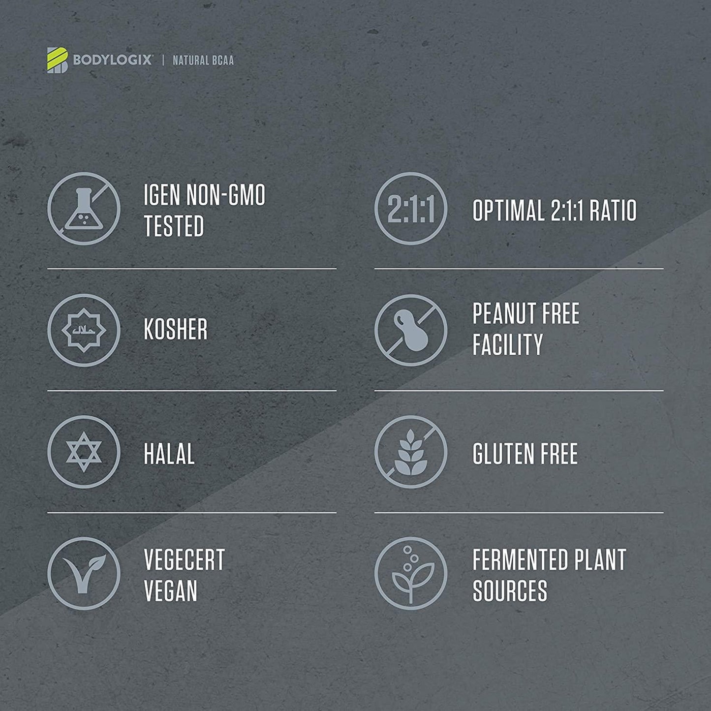 Bodylogix Natural BCAA Powder, NSF Certified, Green Apple, 30 Servings