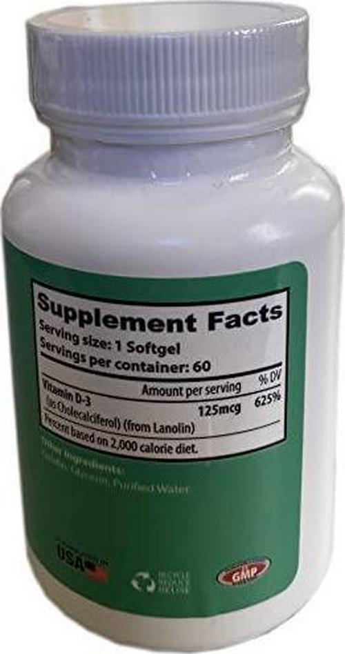 Bofi Extra Strength Vitamin D3 5000 IU (125 mcg), Dietary Supplement for Immune Support, 60 Softgels, 60 Day Supply