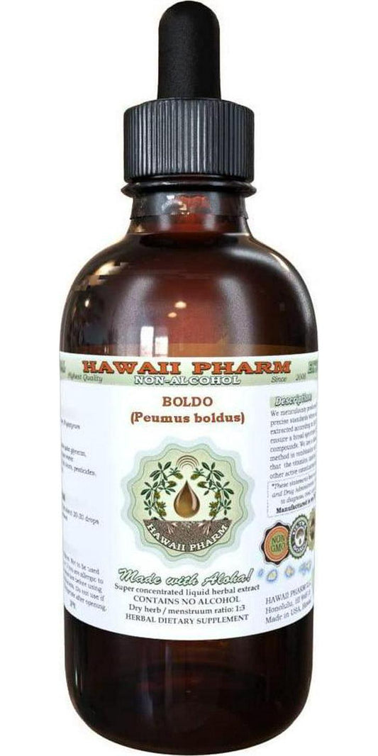 Boldo Alcohol-Free Liquid Extract, Boldo (Peumus boldus) Dried Leaf Glycerite Hawaii Pharm Natural Herbal Supplement 2 oz