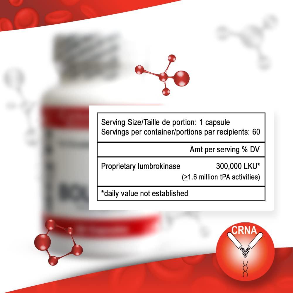 Boluoke (Lumbrokinase) for Circulatory Health Canada RNA, 60 caps