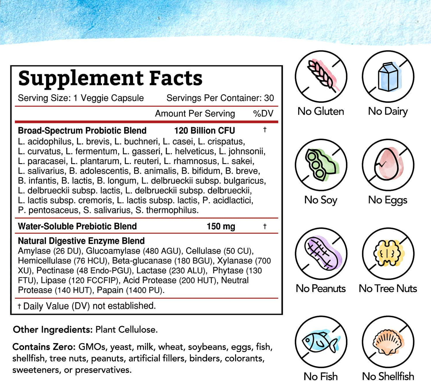 BonaFine 3-in-1 Daily Probiotics 120 Billion CFU 32 Strains with Organic Soluble Prebiotic, Natural Digestive Enzyme for Gut Health, Digestion and Immunity, Shelf-Stable Delayed-Release, 30 Veggie Caps