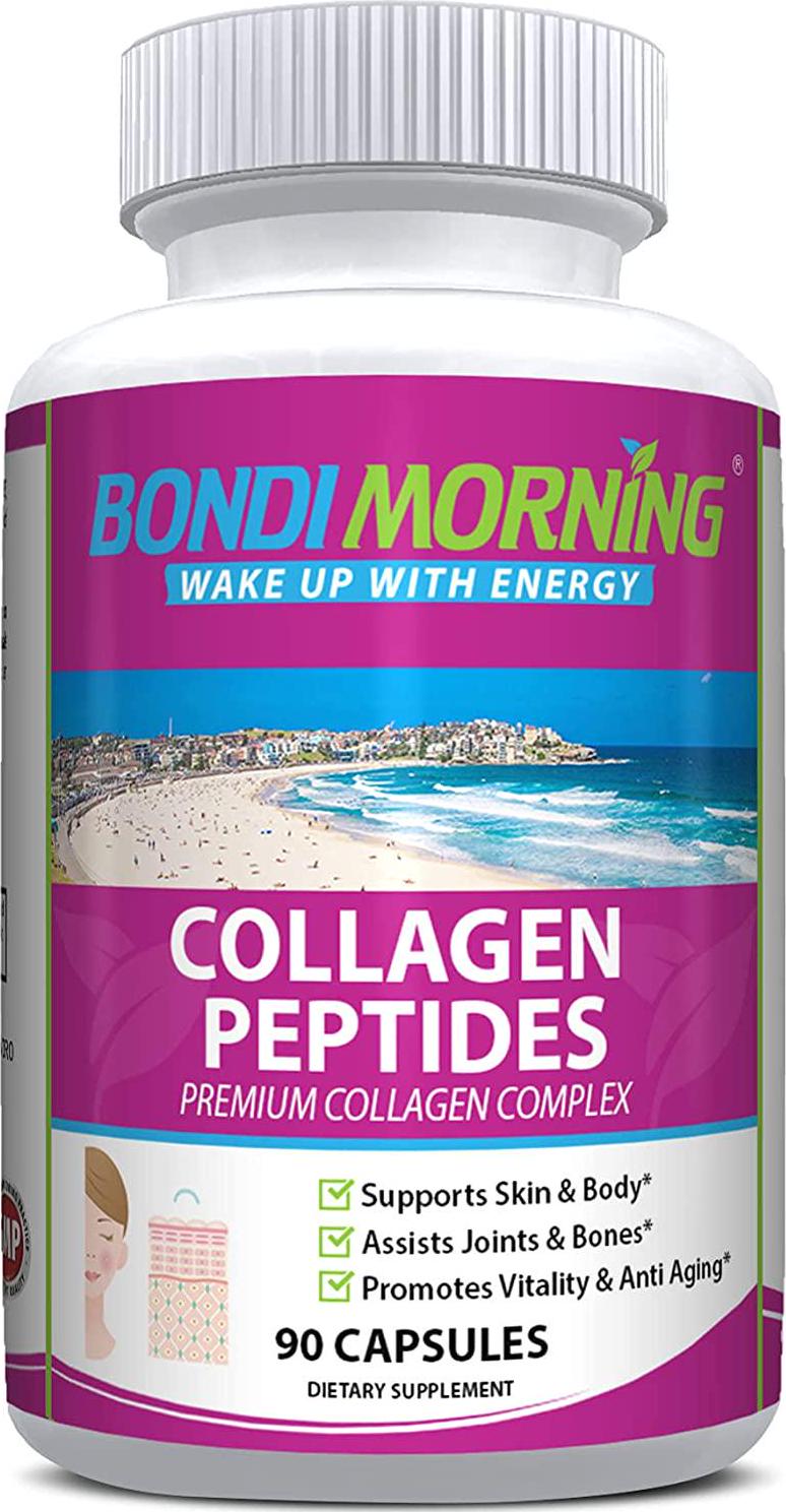 Bondi Morning - Collagen Peptides, Collagen Capsules for Skin and Bone Health, and Joint Support, 90 Capsules
