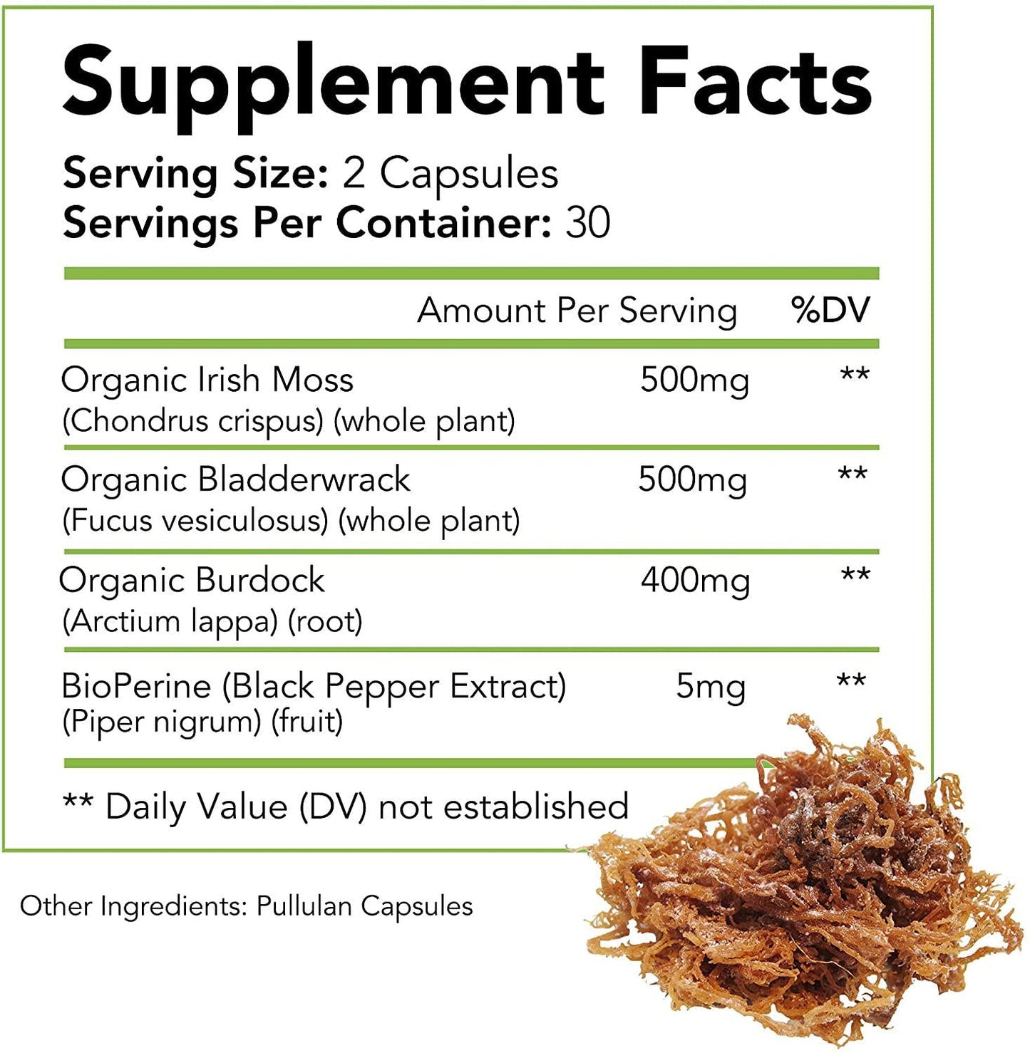 Bondi Morning - Sea Moss Ultra, Organic Irish Moss for Better Digestion, Energy Pills for Women and Men, 60 Capsules