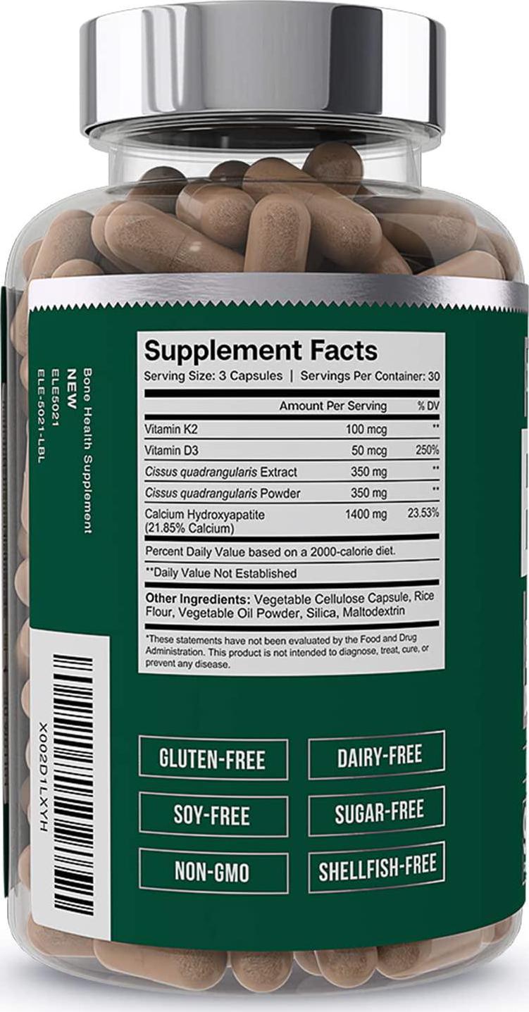 Bone Boost Bone Health Supplement - Calcium, Vitamin D3, K2, Cissus Quadrangularis | Essential Elements for Bone Strength - 90 Capsules (30 Day Supply)
