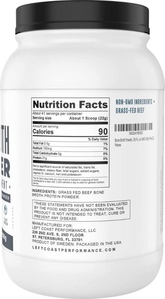 Bone Broth Powder, 2lb Pure Grass Fed Beef Bone Broth Protein Powder. Unflavored, Contains Collagen, Glucosamine and Gelatin, Paleo Protein Powder, Keto, Gut-Friendly, Non-GMO, Dairy Free. 32oz