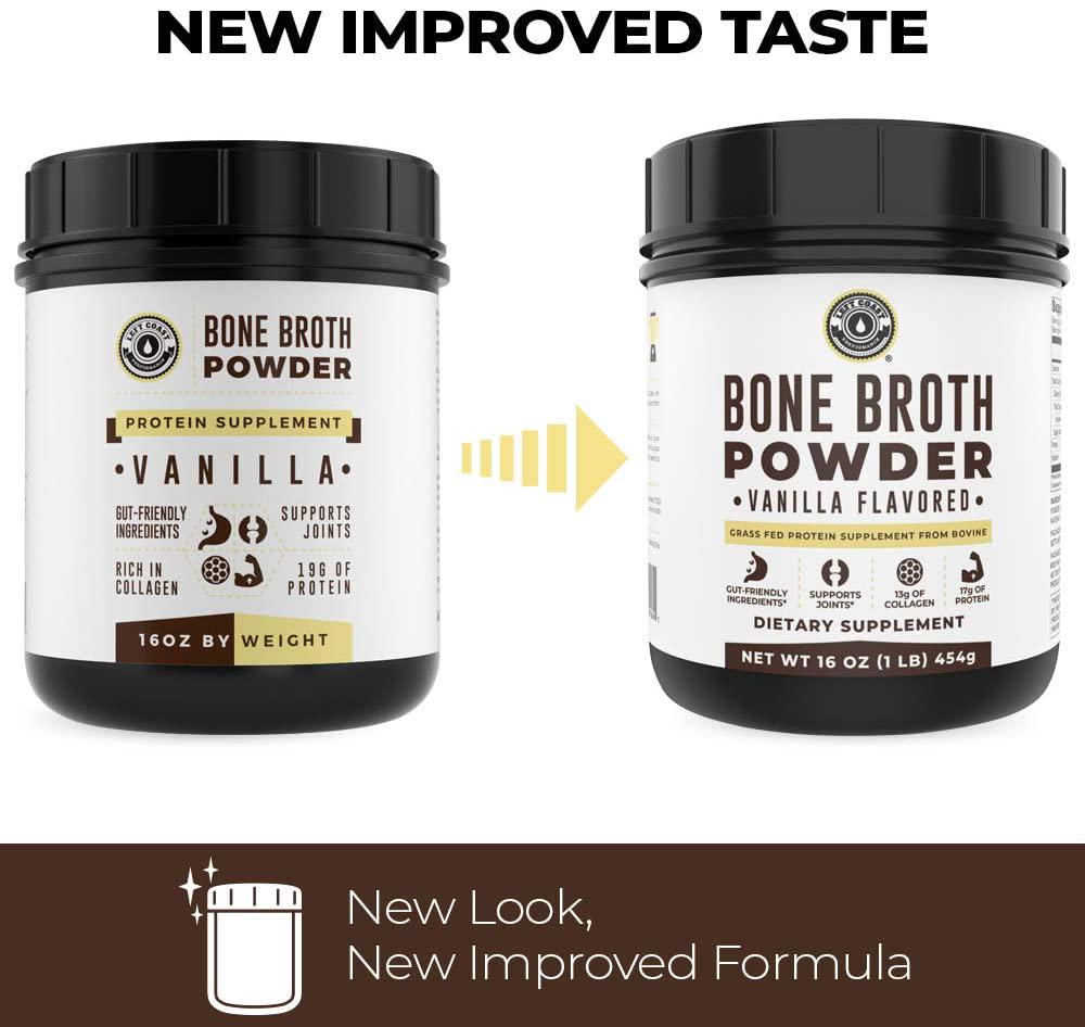Bone Broth Protein Powder Vanilla 16Oz, Grass Fed - Non-GMO, Gut-Friendly, Dairy Free Protein Powder, Left Coast Performance