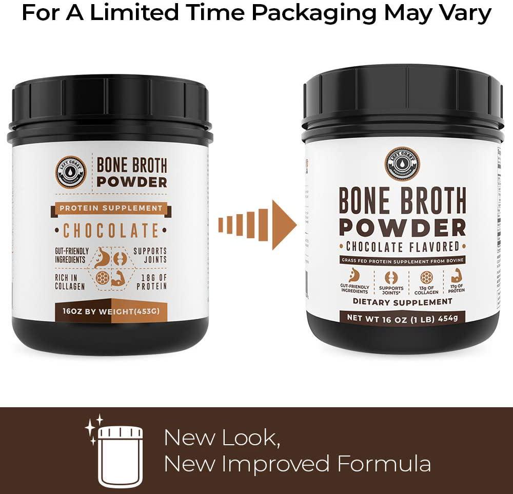 Bone Broth Protein Powder Chocolate 16Oz, Grass Fed - Non-GMO, Gut-Friendly, Dairy Free Protein Powder, Left Coast Performance