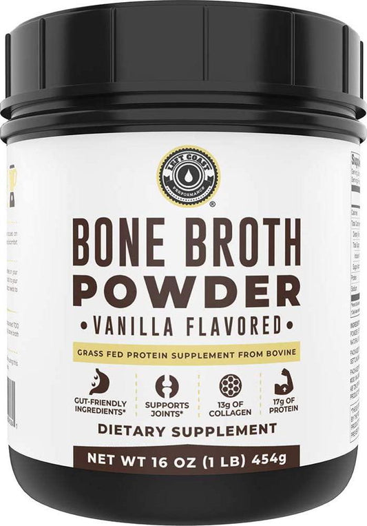 Bone Broth Protein Powder Vanilla 16Oz, Grass Fed - Non-GMO, Gut-Friendly, Dairy Free Protein Powder, Left Coast Performance