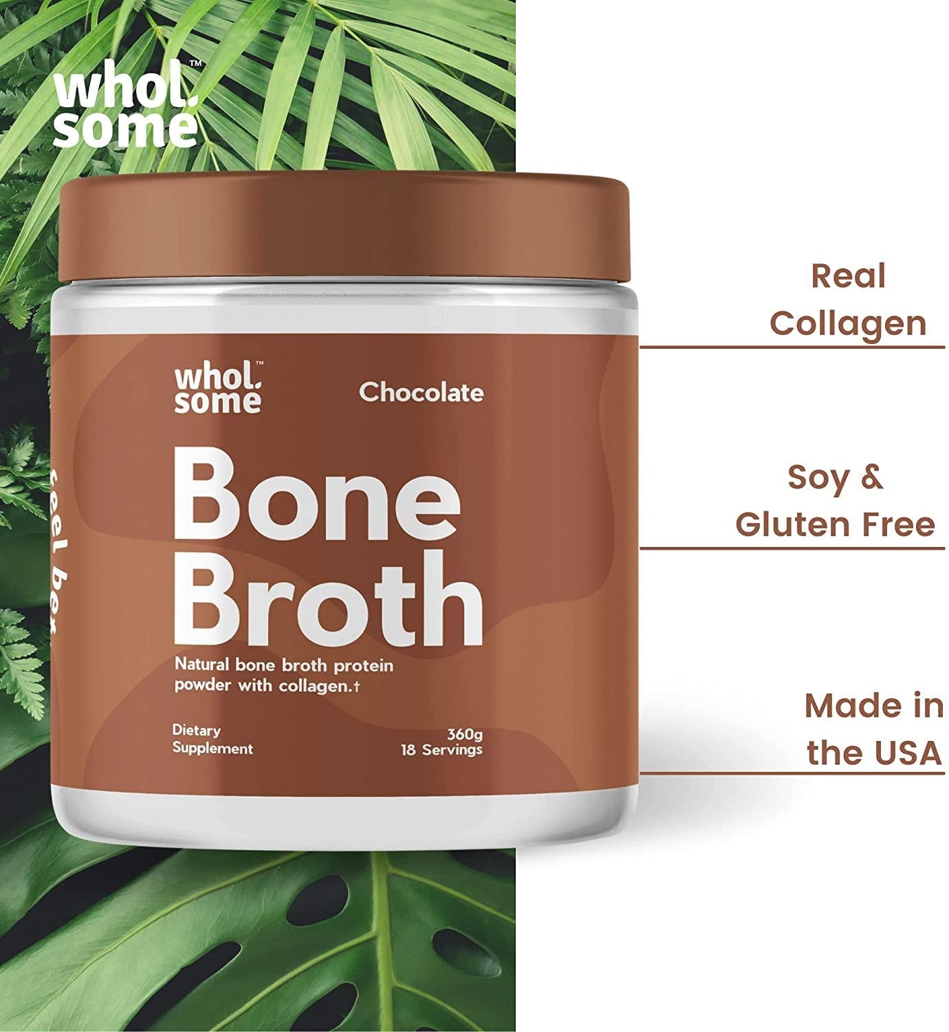 Bone Broth Protein Powder Hydrolyzed Collagen Supplement - Chocolate, 18 Servings - 2g Carbs, Keto Friendly, Zero Artificial Ingredients