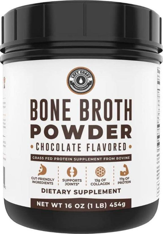 Bone Broth Protein Powder Chocolate 16Oz, Grass Fed - Non-GMO, Gut-Friendly, Dairy Free Protein Powder, Left Coast Performance
