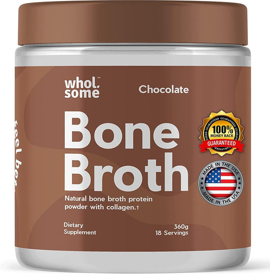 Bone Broth Protein Powder Hydrolyzed Collagen Supplement - Chocolate, 18 Servings - 2g Carbs, Keto Friendly, Zero Artificial Ingredients