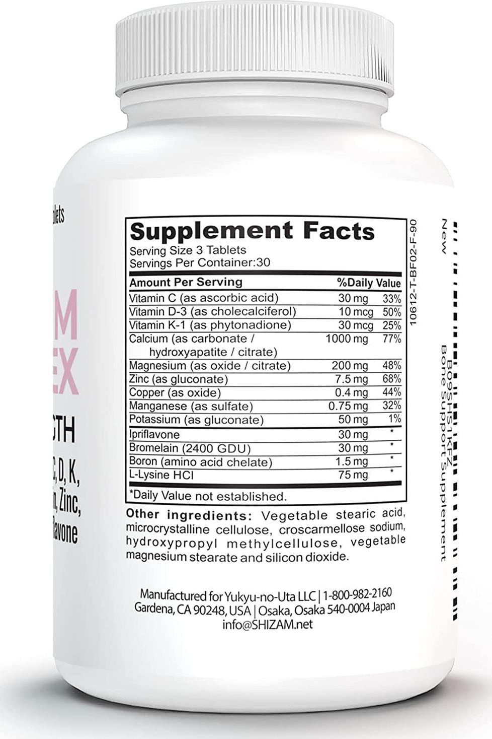 Bone Density Support Vitamin Supplements for Women and Men. Strong Bones Calcium Joint Health Complex w Magnesium Potassium D-3 K-1 C Copper Zinc Manganese Ipriflavone Boron Lysine Bromelain