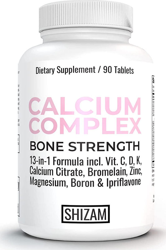 Bone Density Support Vitamin Supplements for Women and Men. Strong Bones Calcium Joint Health Complex w Magnesium Potassium D-3 K-1 C Copper Zinc Manganese Ipriflavone Boron Lysine Bromelain