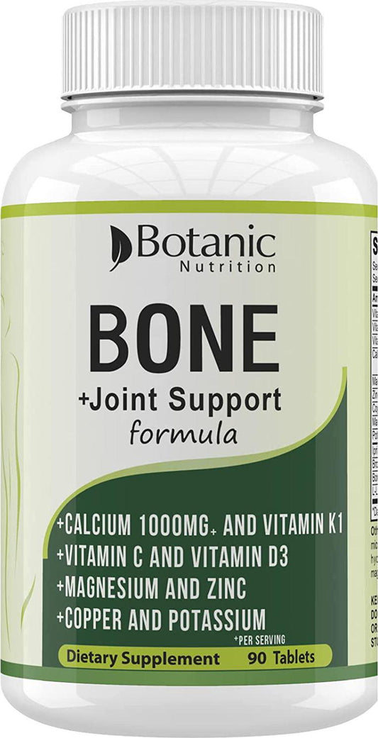Bone Strength 1000mg Calcium Magnesium Zinc Potassium Supplement with Vitamins C, D3, K1 - Bone Vitamins for Men and Women - Best for Bone Support, Bone Growth and for Bone Health-90 Veg Tablets