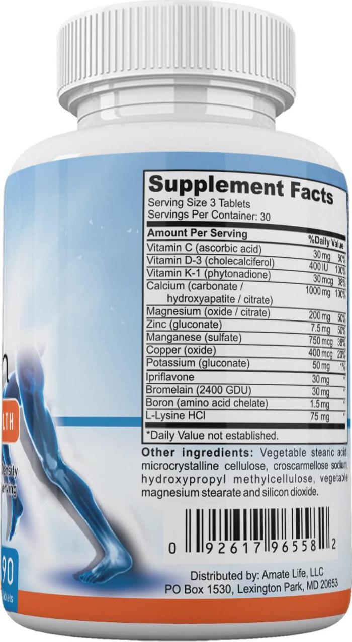 Bone Strength - Calcium Magnesium for Bone Health- Calcium Citrate with Vitamin D3 for Bone Density- Calcium Supplement for Women-High Absorption Calcium 1000mg- 90 Tablets Made USA by Amate Life