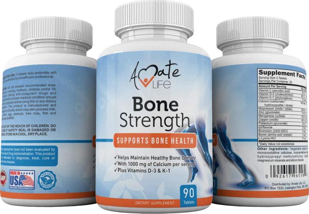 Bone Strength - Calcium Magnesium for Bone Health- Calcium Citrate with Vitamin D3 for Bone Density- Calcium Supplement for Women-High Absorption Calcium 1000mg- 90 Tablets Made USA by Amate Life