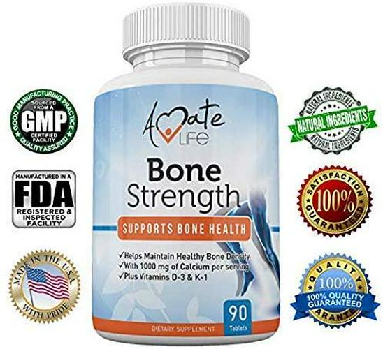 Bone Strength - Calcium Magnesium for Bone Health- Calcium Citrate with Vitamin D3 for Bone Density- Calcium Supplement for Women-High Absorption Calcium 1000mg- 90 Tablets Made USA by Amate Life