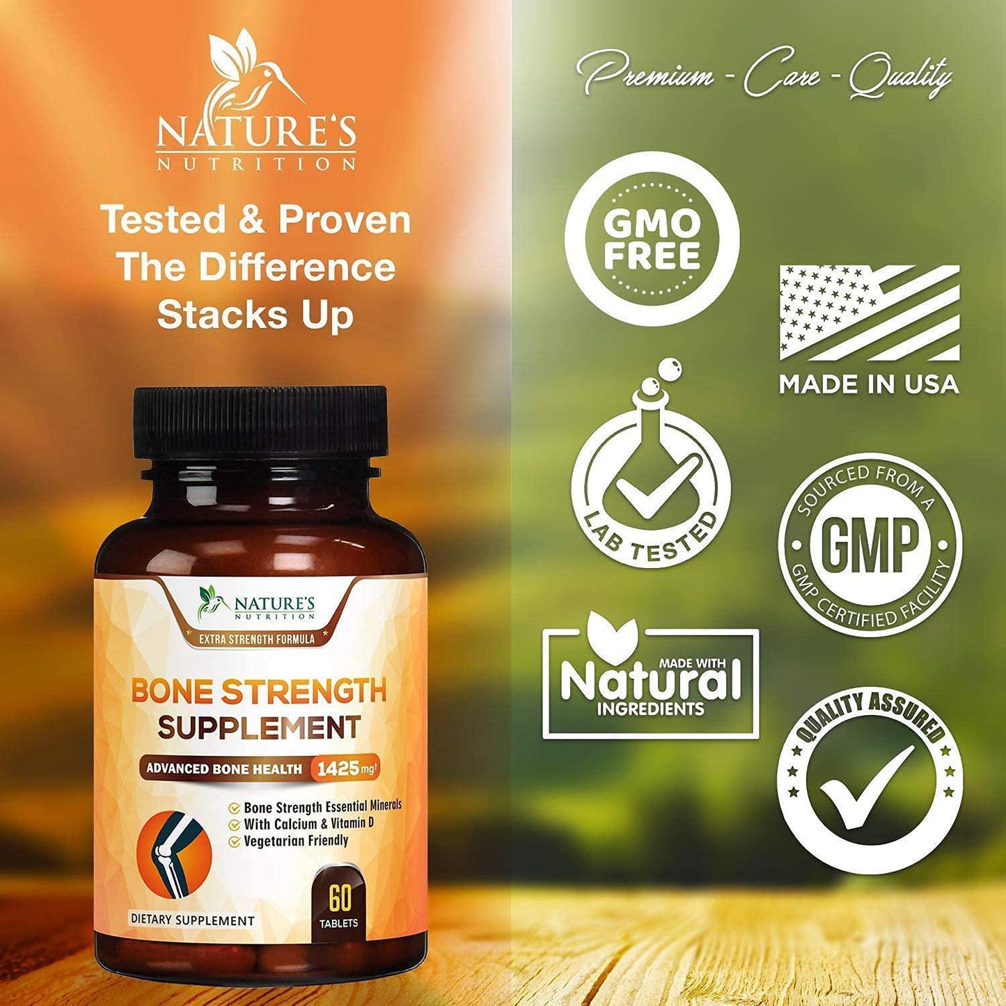 Bone Strength Supplements Calcium Formula - Vitamin K and D3, Magnesium, Potassium - Made in USA - Complete Bone Support Supplement, High Absorption Formula - 60 Tablets