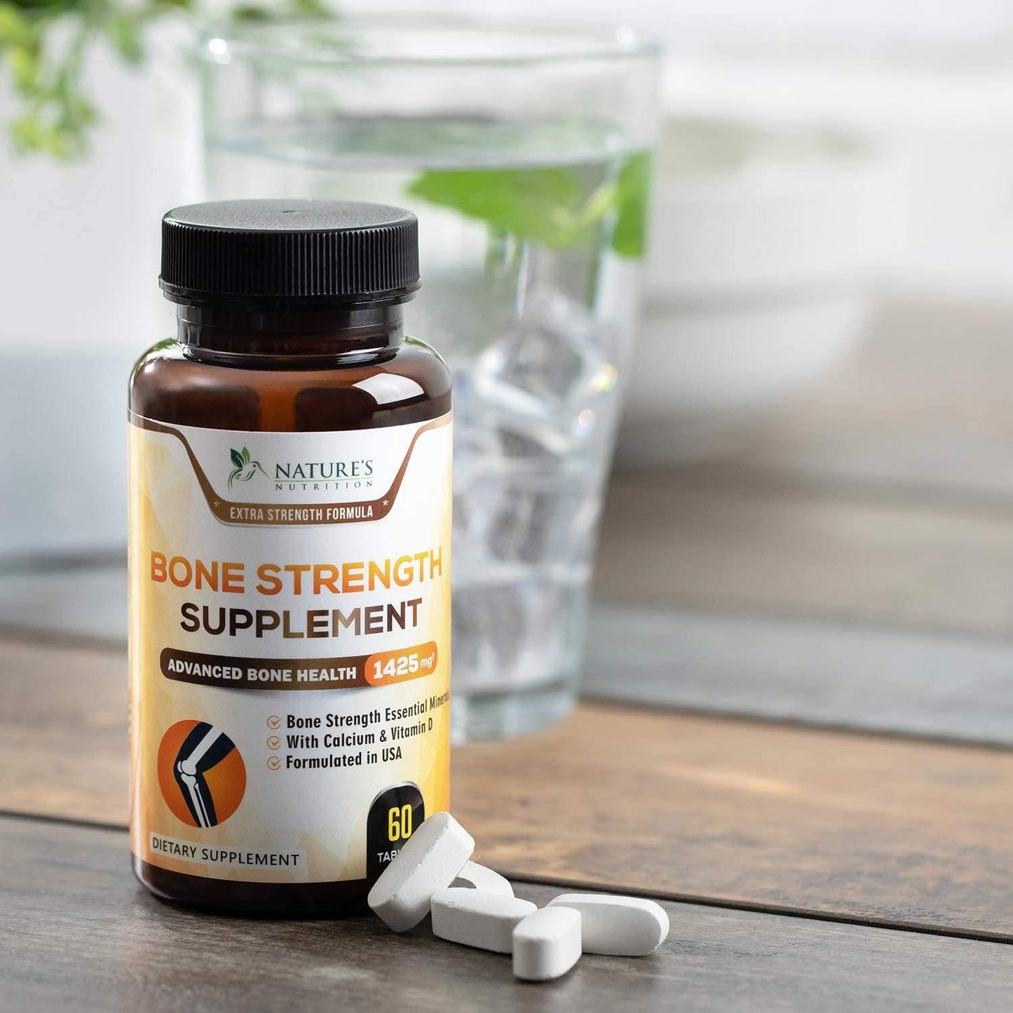 Bone Strength Supplements Calcium Formula - Vitamin K and D3, Magnesium, Potassium - Made in USA - Complete Bone Support Supplement, High Absorption Formula - 60 Tablets