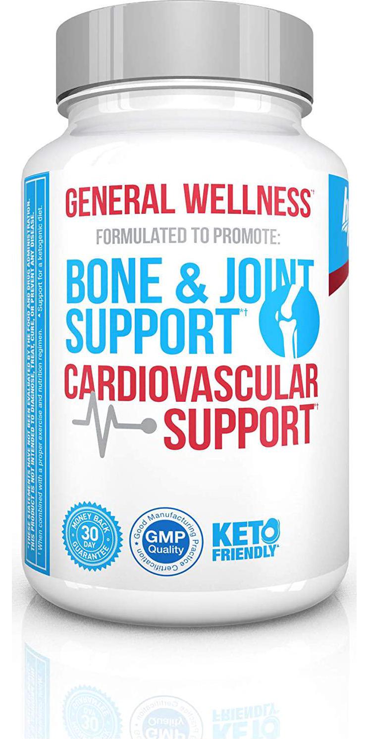 Bone and Heart Health General Wellness Bone Support Joint Support Cardiovascular Support Vitamin D3 Vitamin K2 Keto Friendly Easy-to-Take Capsules