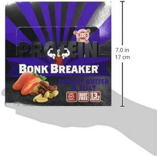 Bonk Breaker Plant-Based Protein Bars, Gluten Free, Dairy Free, Non-GMO Ingredients to Support Performance, 1 Box of 12 Bars, Peanut Butter and Jelly